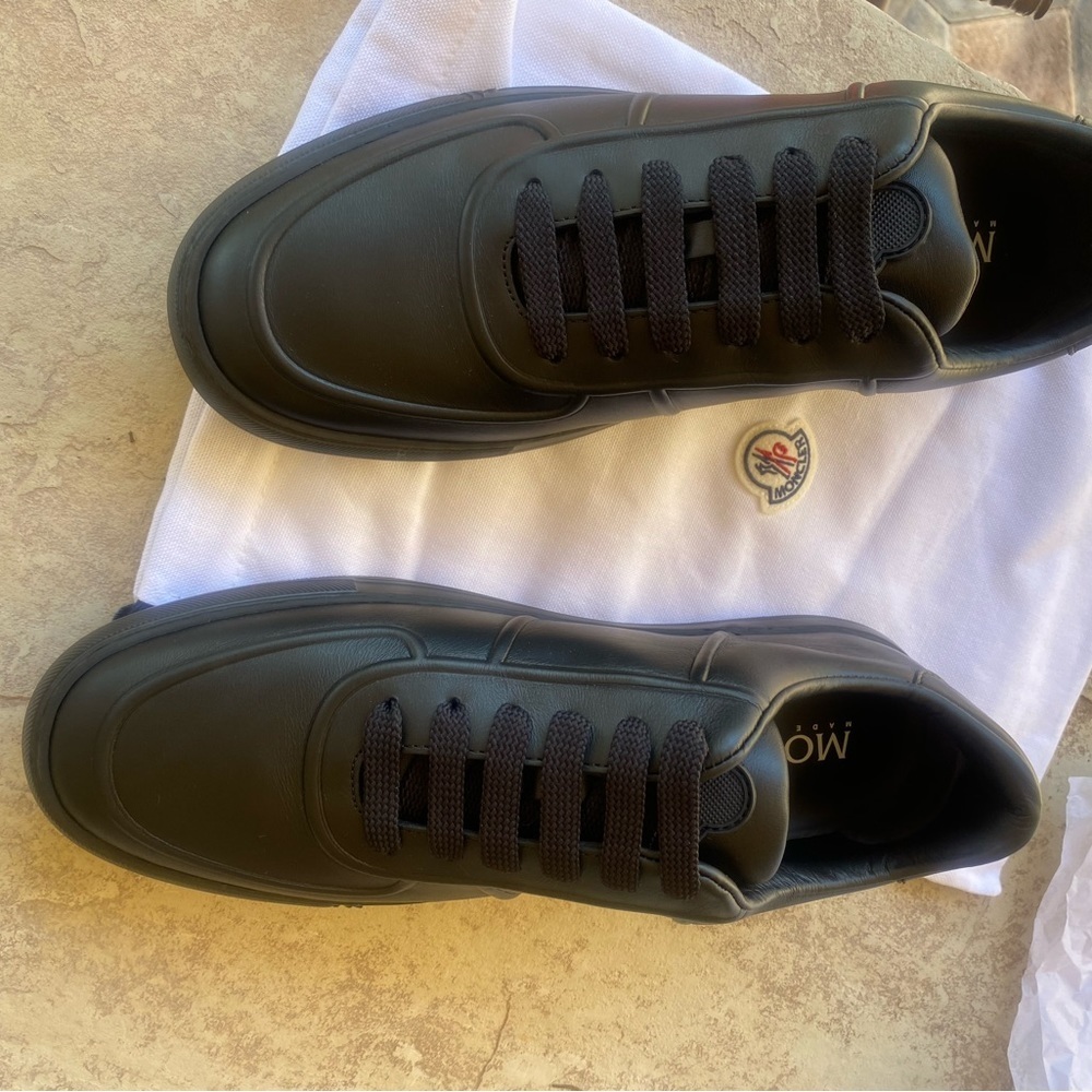 Moncler Neue York Black Leather Sneakers Men’s Size 43 US 10 Logo Italy‎ NFC New - Picture 13 of 16